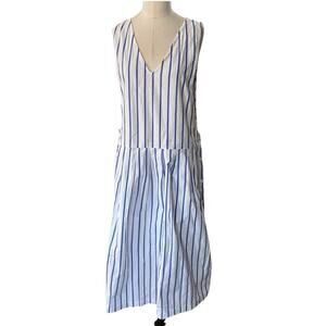 Vintage 80s Cotton Sleeveless Striped Cottagecore Jumper Dress AVOCADO Sz Small